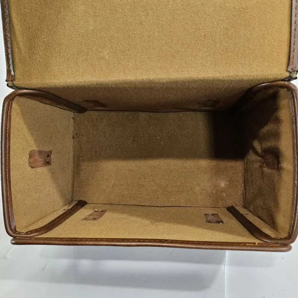 Vintage Brown Leather Camera Case Hard Shell Retro Travel Bag w/ Strap